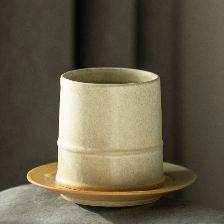 Bamboo Design Coffee/Tea Ceramic Mug with Saucer