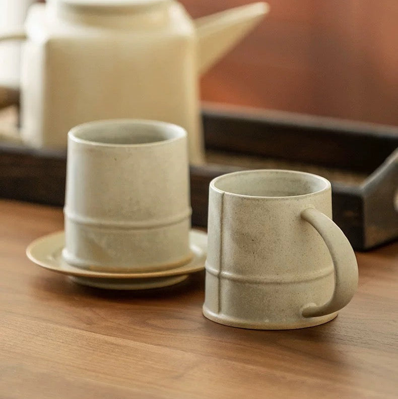 Bamboo Design Coffee/Tea Ceramic Mug with Saucer