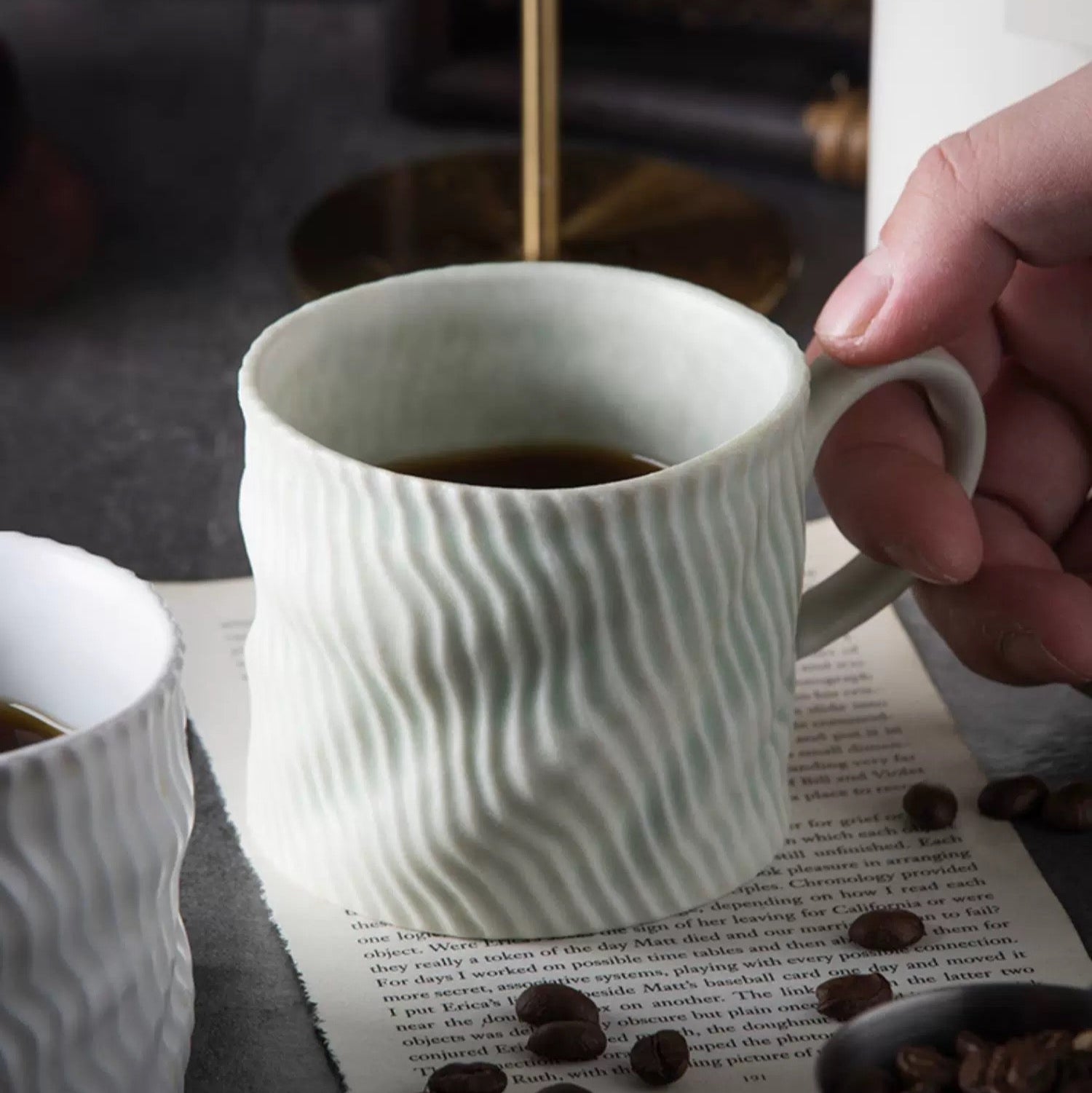 Designed Coffee/Water Cup - White/ Turquoise