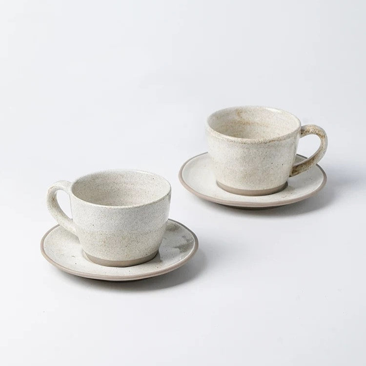 Grey Pottery Tea Pot Set - 1000ml/36 oz Tea Pot, 160ml/ 5oz Cups * 2